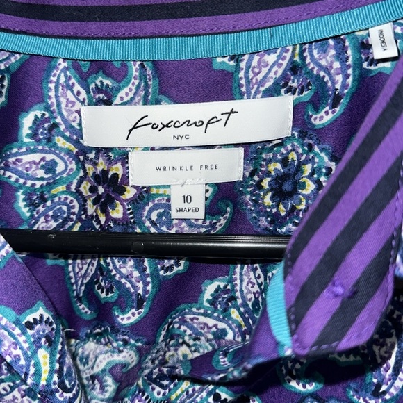 FOXCROFT Wrinkle Free Shaped Purple Patterned Button-Up Shirt - Picture 5 of 7